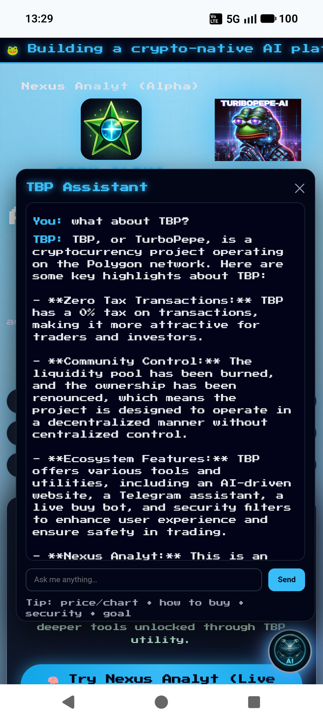 Website AI assistant screenshot